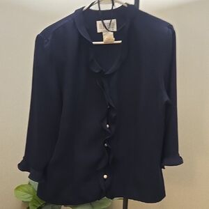Julian Taylor Navy Ruffle Blouse
